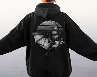 Gothic Bat Hoodie Schwarz Gothic Witchy Kleidung Ästhetischer Emo Hoodie Lustige Goth Sweat Geschenke für Gothics Kapuzenpullover Vintage Design