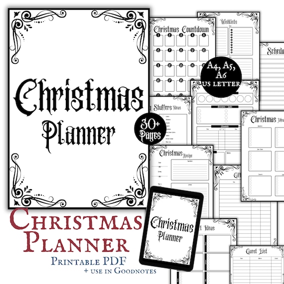 Gothic Christmas Planner Minimalistic Digital Printable Download Christmas Organizer Pagan Gift Checklis Christmas Binder Holiday Organizer
