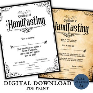Handfasting Urkunde Download Seiten Witchy Gothic Hochzeitsgelübde Heidnisch Ehe Einbinden Cottage Core Hochzeitsritual Andenken