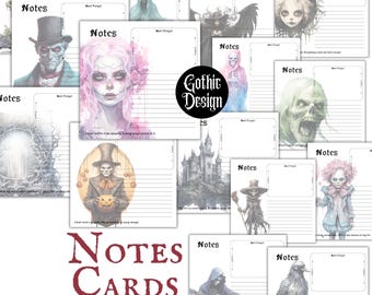 Schede di appunti gotiche stampabili da scaricare, elenco di cose da fare, schede per prendere appunti, pagine di promemoria per pianificatore gotico, schede di pianificazione della produttività pagana, schede di idee