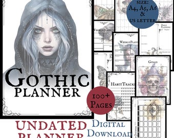 Gothic Planner Undated Printable Pdf Pages Witchy Planner Goth Dark Weekly Monthly Daily Planning Pages, Pagan Calendar Gothic Journal Pages