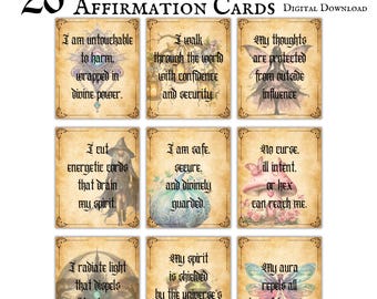 Witchy Affirmation Cards Daily Protection Energy Affirmation Deck Printable Pdf Pagan Mindfulness Celestial Wiccan Encouragement Cards