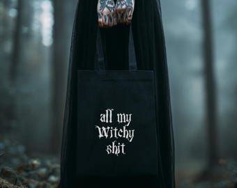 Witchy Funny Tote Bag Dark Academia Black Tote Aesthetic Witchy Gift Bag Black Cotton Canvas Tote Bag Emo Shoulder Bag Witchy Phrase Shopper