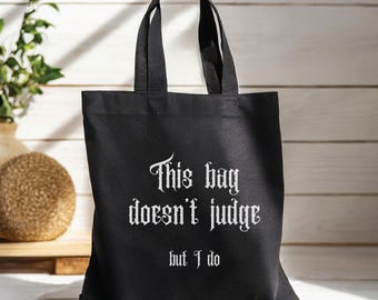 Gothic Tote Bag Black with Funny Quote Dark Academia Tote Bag Aesthetic Goth Bag Black Cotton Canvas Tote Bag Emo Shoulder Bag Gothic Phrase