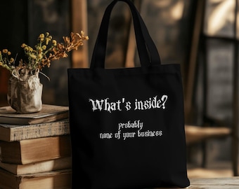 Gothic Tote Bag Black with Funny Quote Dark Academia Tote Bag Aesthetic Goth Bag Black Cotton Canvas Tote Bag Emo Shoulder Bag Gothic Phrase