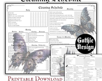 Gothic Cleaning Schedule Printable PDF Pages Daily Weekly Yearly Cleaning Organizer Vintage Pagan Schedule ADHD Cleaning Agenda Download