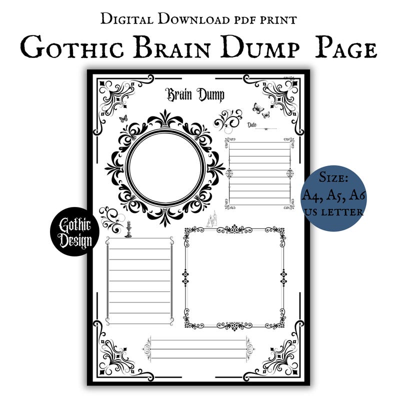 Gothic Brain Dump Page Printable Download Minimalistic Goth Core ...