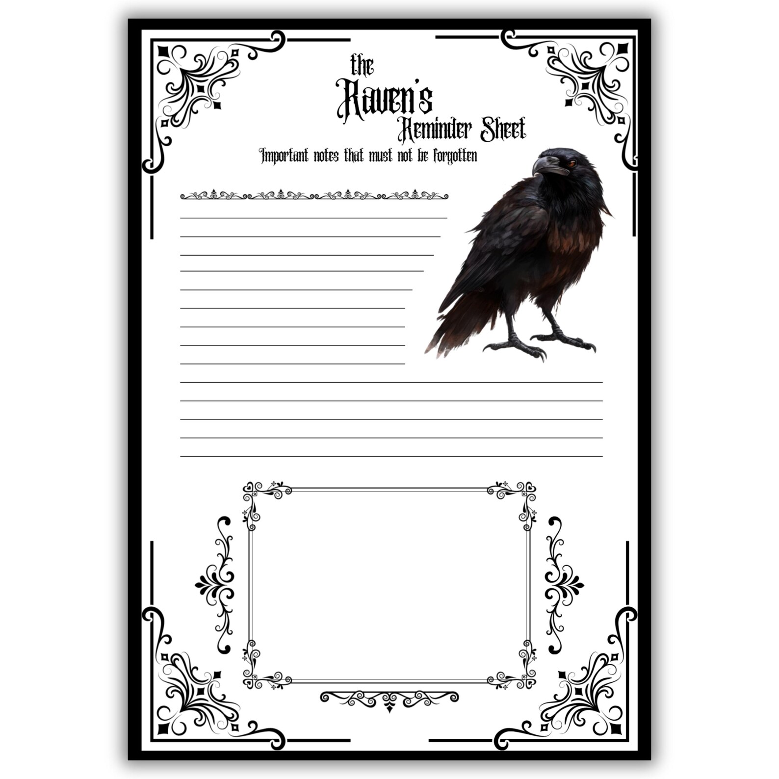 Gothic Note Taking Page Printable Download Minimalistic Goth Core ...