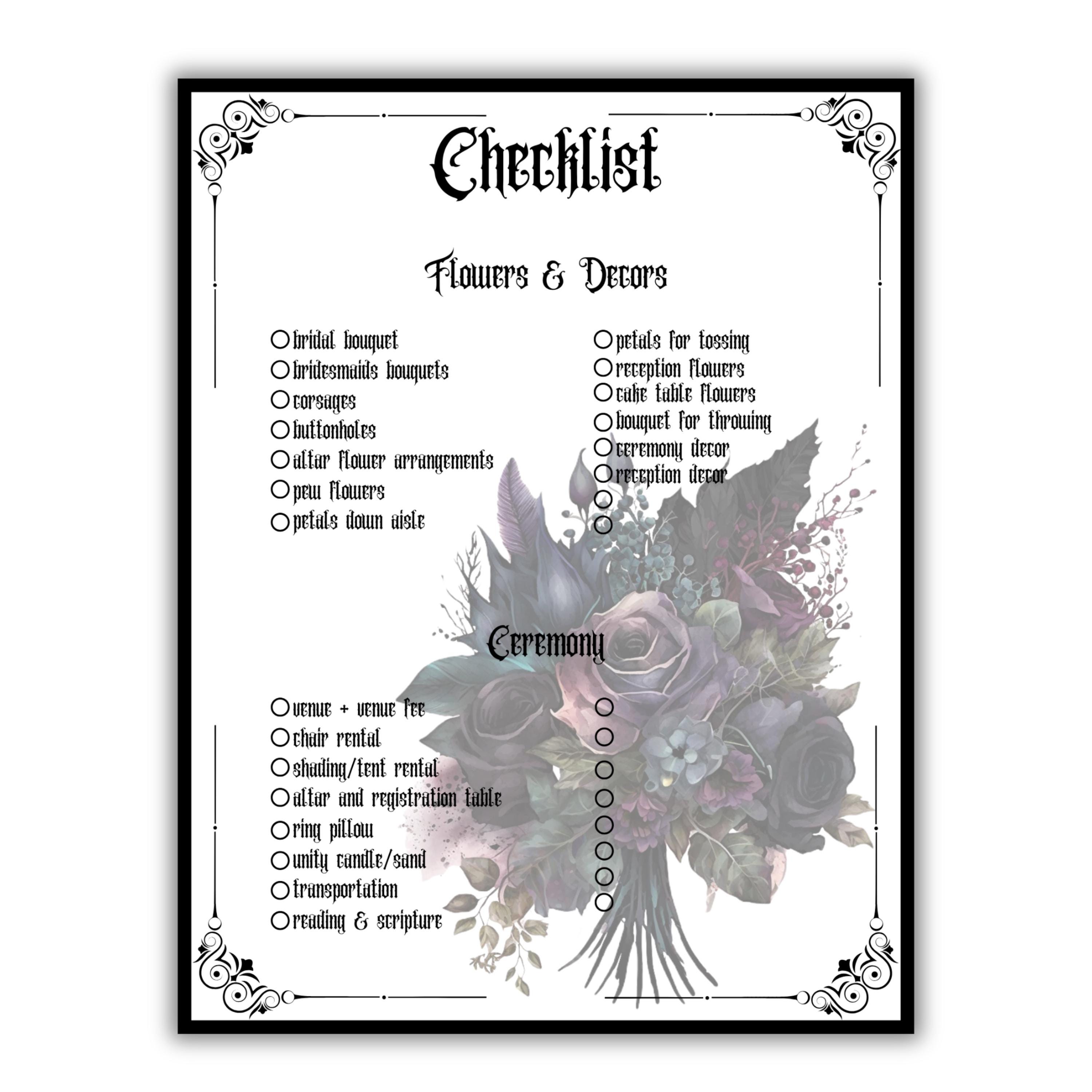 Gothic Wedding Checklists Printable Download Goth Wedding Planner ...
