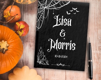 Custom Gothic Halloween Theme Guestbook Blank Pages A5 Personalized Black Wedding Journal Witchy Wedding Gift Gothic Wedding Guest Book