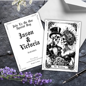 Faire-part de mariage gothique Tarot Design Modèle d'invitation modifiable en téléchargement imprimable Carte de mariage romantique sombre Téléchargement instantané Witchy Goth