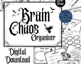 Gothic Brain Chaos Organizer Self Care Printable Pdf Download Pages Goth Core Mentalhealth Workbook Downloadable Stress Planner Mental Chaos