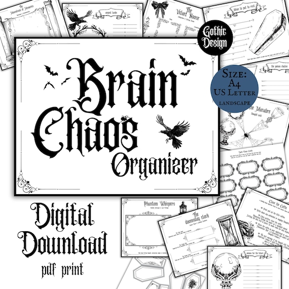Gothic Brain Chaos Organizer Self Care Printable Pdf Download Pages Goth Core Mentalhealth Workbook Downloadable Stress Planner Mental Chaos