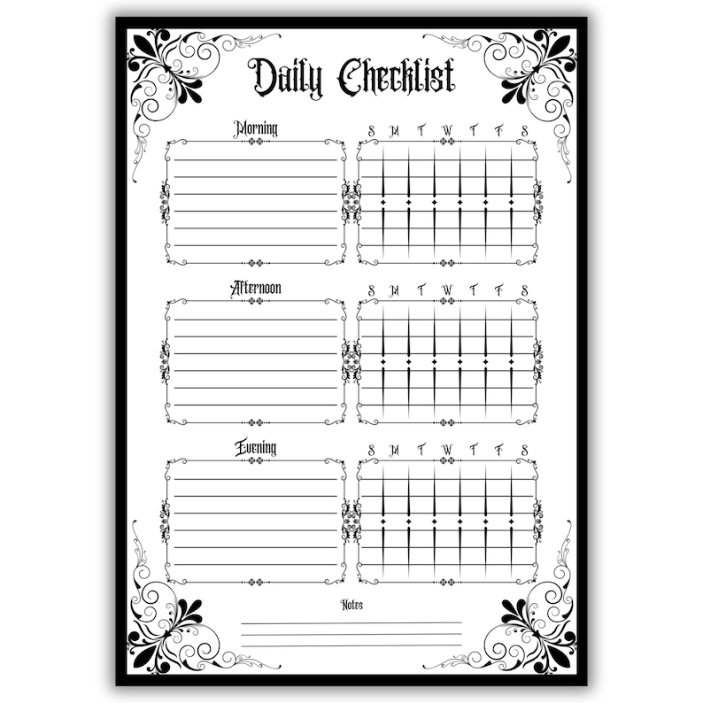 Gotisk daglig checklista Utskrivbar nedladdning Organiserad planerare Gotisk design ADHD-dagbok Daglig spårare Goth Core Estetisk planeraresida bild 2