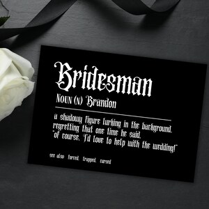 Carte de proposition d'homme d'honneur personnalisée Mariage gothique noir Carte de proposition de mariage sois mon meilleur homme Carte personnalisée de mariage sombre drôle imprimable en téléchargement PDF