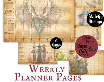 Witchy Weekly Planner Pages Printable Download One Week Organizer Witch Core Schedule Undated Weekly Hourly Planner Witch Academic Planner
