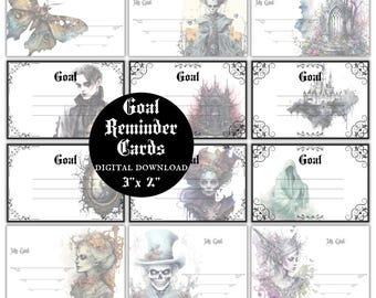 Gothic Goal Reminder Cards Printable Download Gothic Planner Goal Setting Daily Goals Cards Goth Design Productivity Planning Remind Goals