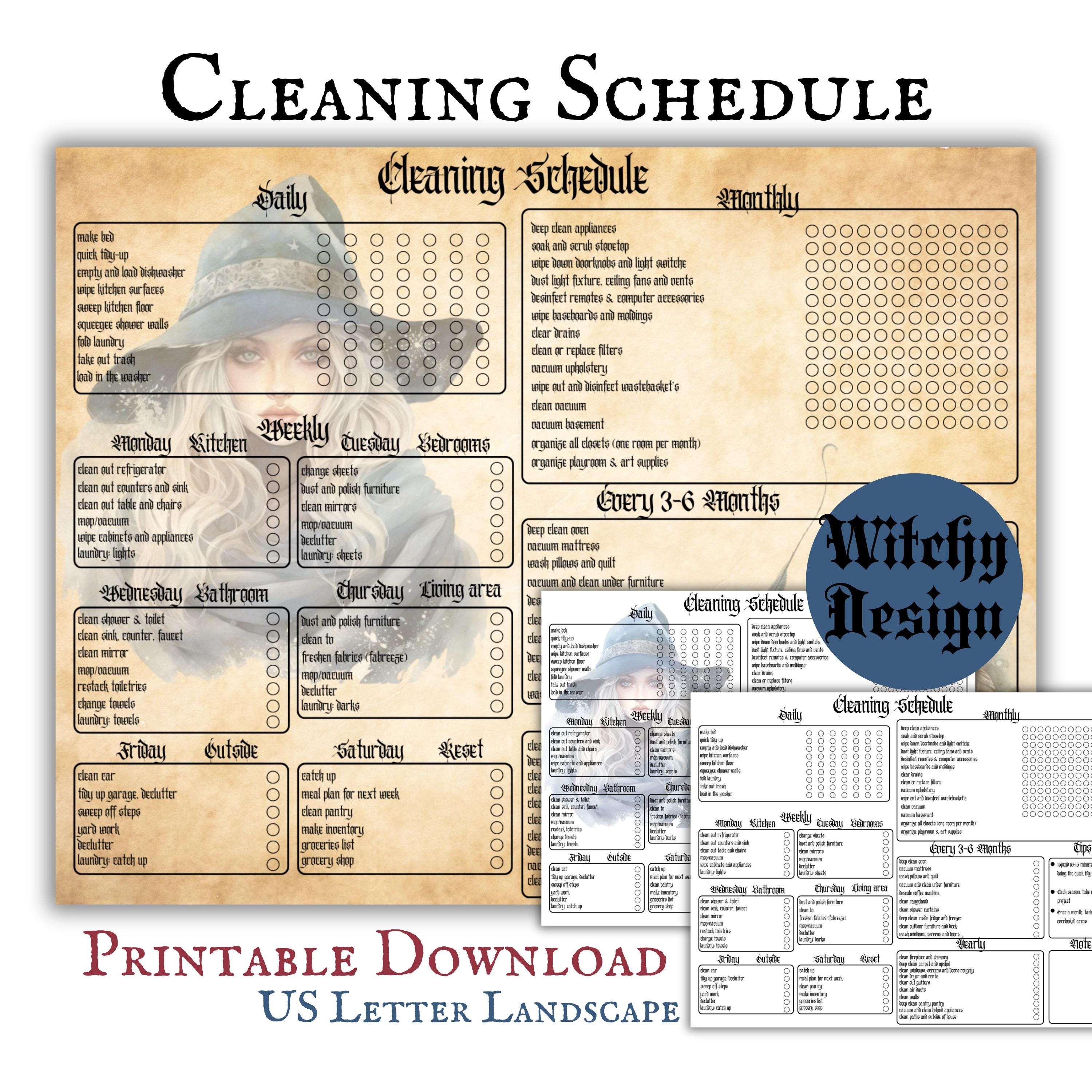Witchy Cleaning Schedule Printable PDF Page Daily Weekly Yearly ...