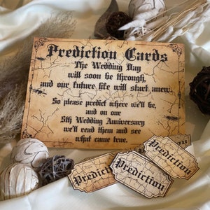 Gothic Hochzeit Zeichen Vorschau Karten dunkel launisch Hochzeit Aktivität, Tischschild druckbare Download Witchy Hochzeitsvorhersagekarten Goth