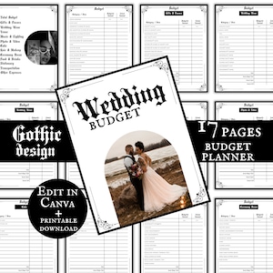 Hochzeitsbudgetplaner Gothic Design, Hochzeitshaushaltplaner Bearbeitbarer Goth-Planer Vintage-Hochzeitsbudgetplaner, dunkel schwermütige Hochzeit