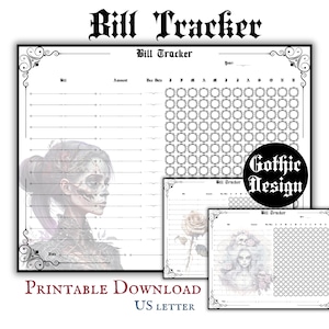 Gothic Bill Tracker Pages Printable Download, Finance Planner Pagan Design Bill Planner, Goth Bill Payment Checklist Expense Template