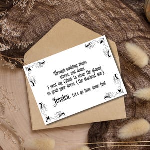 Cartão de proposta de madrinha gótica personalizada, casamento gótico preto, seja minha madrinha, cartão engraçado, casamento escuro, poema gótico pessoal para impressão, download