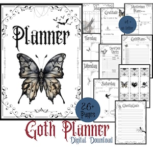 Witchy Goth Printable Daily Planner-Pages, 2024 Planning A4 and US Letter Download, Minimalistic Goth Journal, Pagan Printable Goals Pages