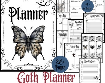 Witchy Goth Printable Daily Planner-Pages 2025 2026 Planning A4 and US Letter Download Minimalistic Goth Journal Pagan Printable Goals Pages