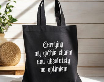 Gothic Tote Bag Black with Funny Quote Dark Academia Tote Bag Aesthetic Goth Bag Black Cotton Canvas Tote Bag Emo Shoulder Bag Gothic Phrase