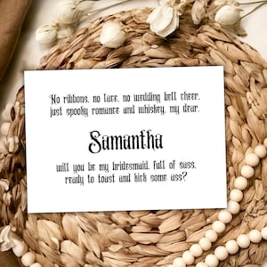 Cartão de proposta de madrinha gótica personalizada, casamento gótico preto, seja minha madrinha, cartão engraçado, casamento escuro, poema gótico pessoal para impressão, download