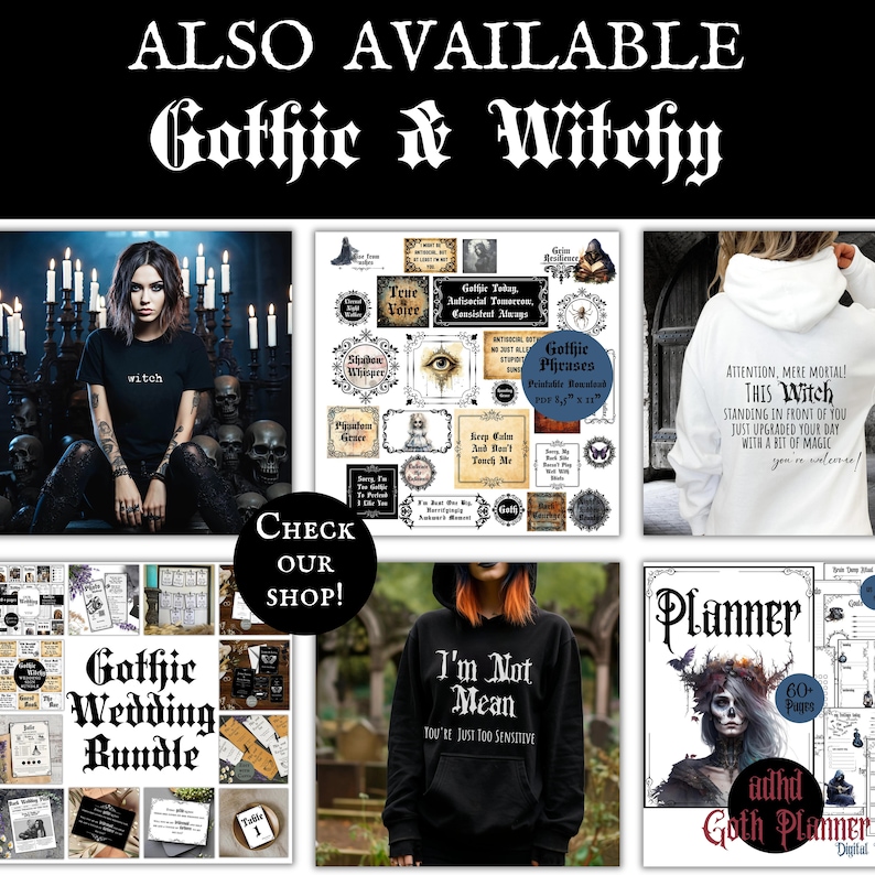 Witchy Goth 2025 Calendar Digital Download Pages Pagan 2025 Monthly