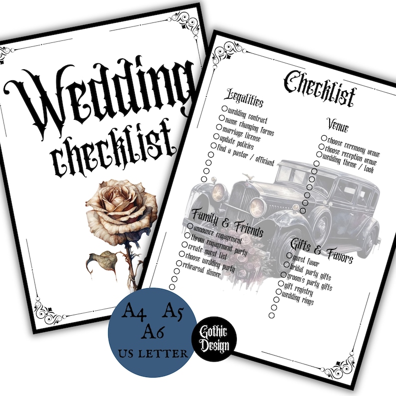 Gothic Wedding Checklists Printable Download Goth Wedding Planner ...