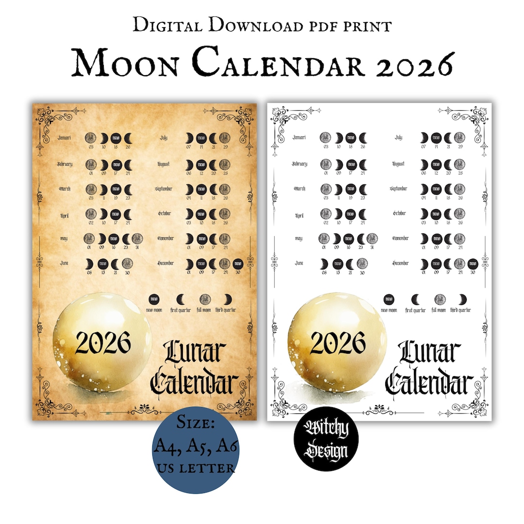 2026 Moon Calendar Printable Download Page Lunar Calendar Phases 2026 ...