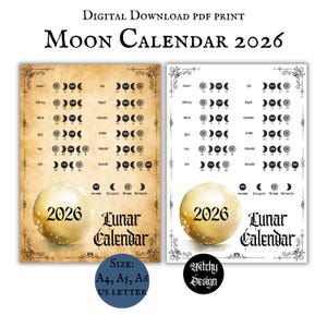 2026 Moon Calendar Printable Download Page Lunar Calendar Phases 2026 Witchy Planner Moon Calendar Astrology Lunar Cycle Pagan Moon Planner
