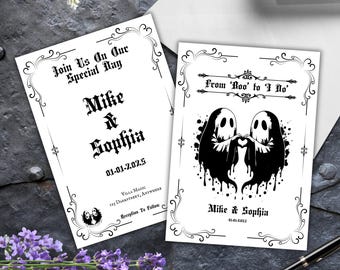 Invitación de boda gótica con diseño de fantasmas, editable, imprimible, descargable, plantilla de invitación, tarjeta de boda romántica oscura, descarga instantánea de bruja gótica