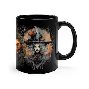 Witch Mug, Black Mug with Witches, Witches' Brew: Enchanting Ceramic Mug, 11oz Black Mug image 6