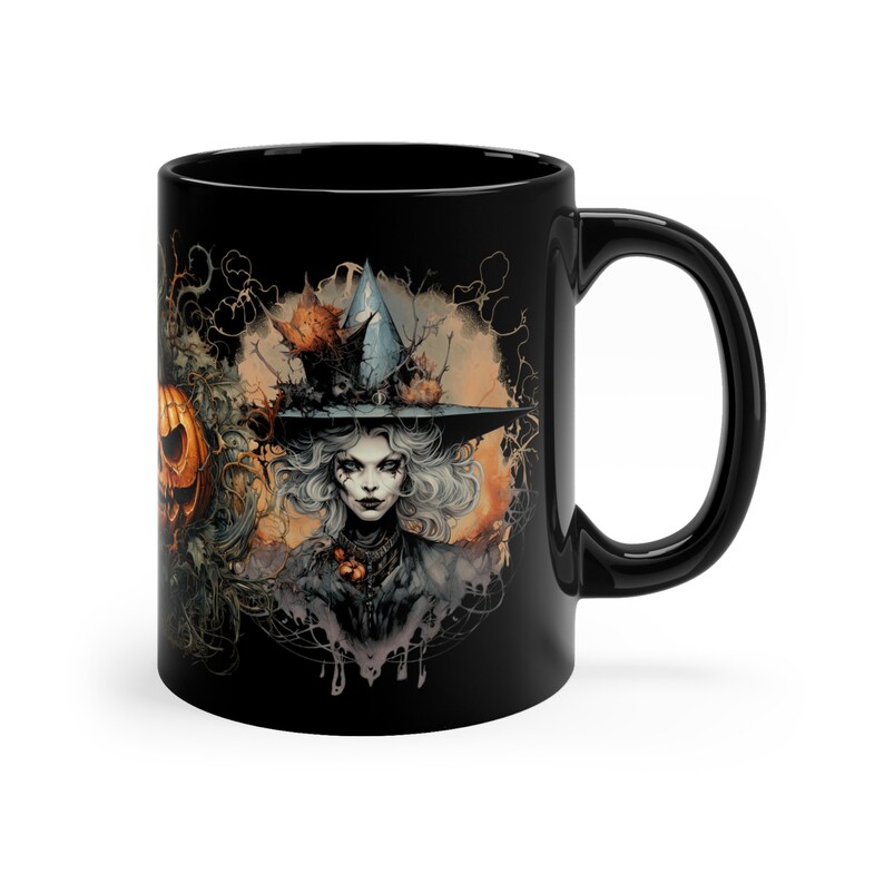 Witch Mug, Black Mug with Witches, Witches' Brew: Enchanting Ceramic Mug, 11oz Black Mug image 6