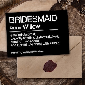Aangepaste bruidsmeisje voorstelkaart zwarte gotische bruiloft Be My Bridesmaid-kaart grappige donkere bruiloft gepersonaliseerde kaart afdrukbare pdf-download