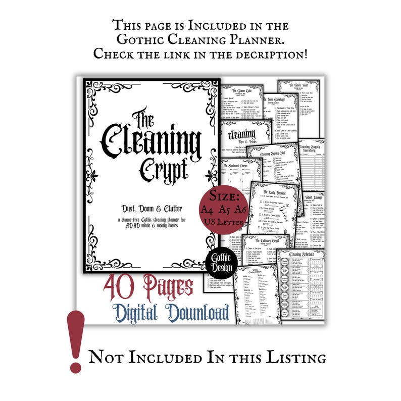 Gothic Room by Room Cleaning Checklist Printable Download PDF Pages ...