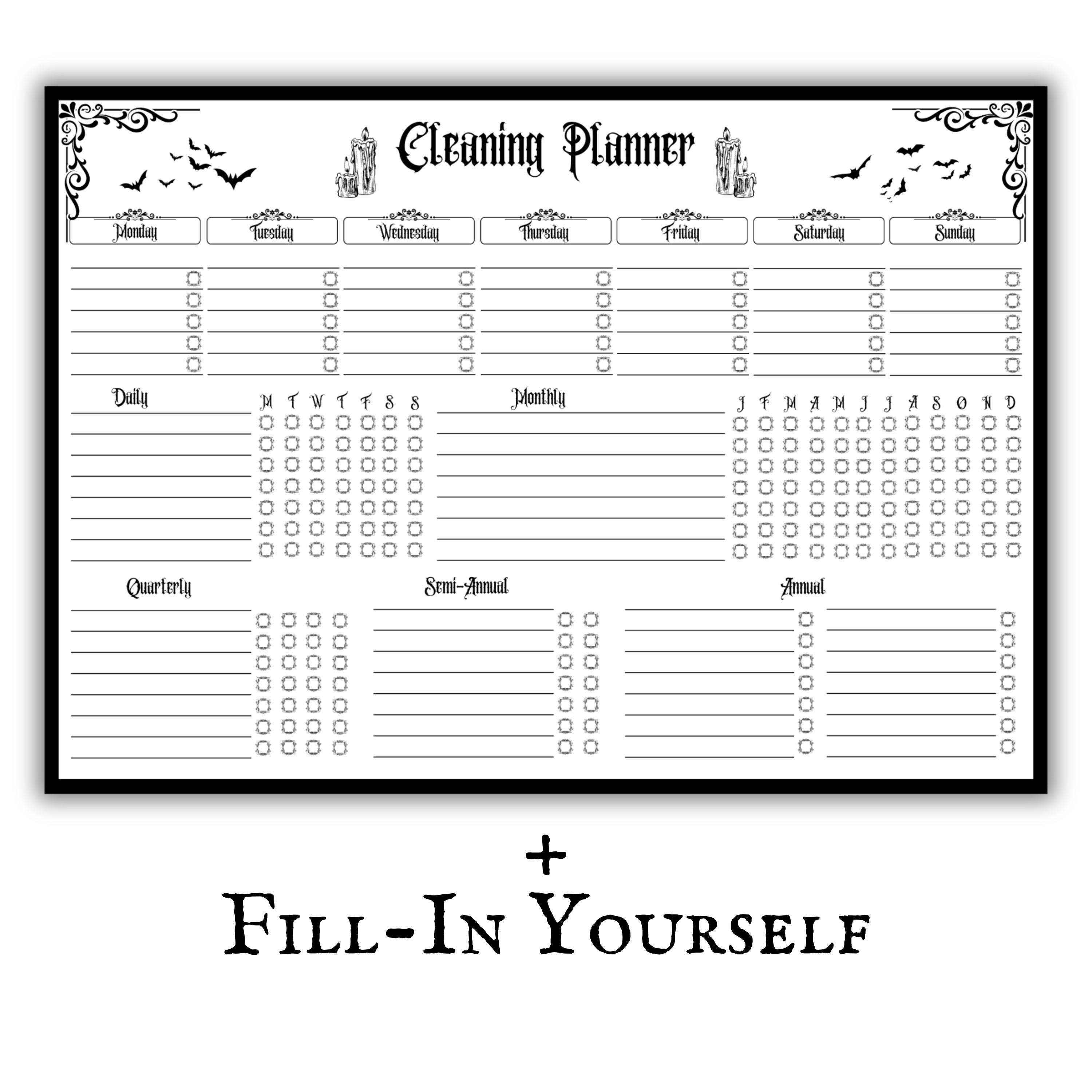Gothic Cleaning Checklist Printable PDF Pages Daily Weekly Cleaning ...