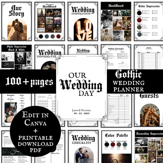 Gothic Wedding Planner Template Gothic Design Ultimate Wedding Binder Instant Digital Download Moody   Wedding Organizer Checklist Custom