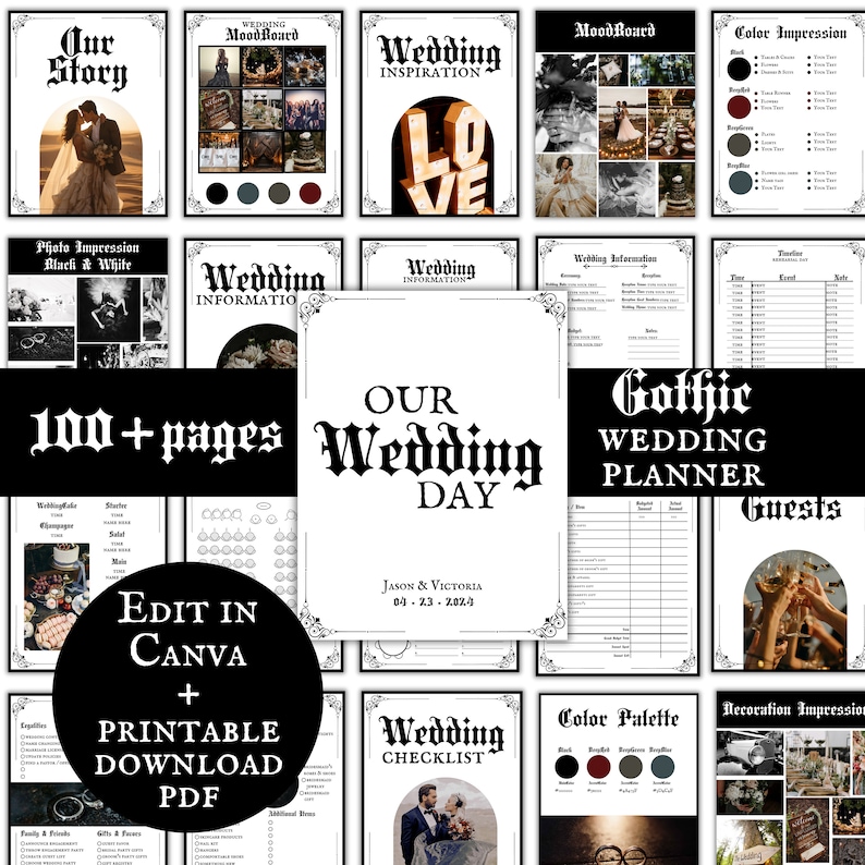 Gothic Hochzeitsplaner Vorlage Gothic Design Ultimative Hochzeit Binder Sofortiger digitaler Download Stimmungsvoll Hochzeit Organisator Checkliste Individuell Bild 1