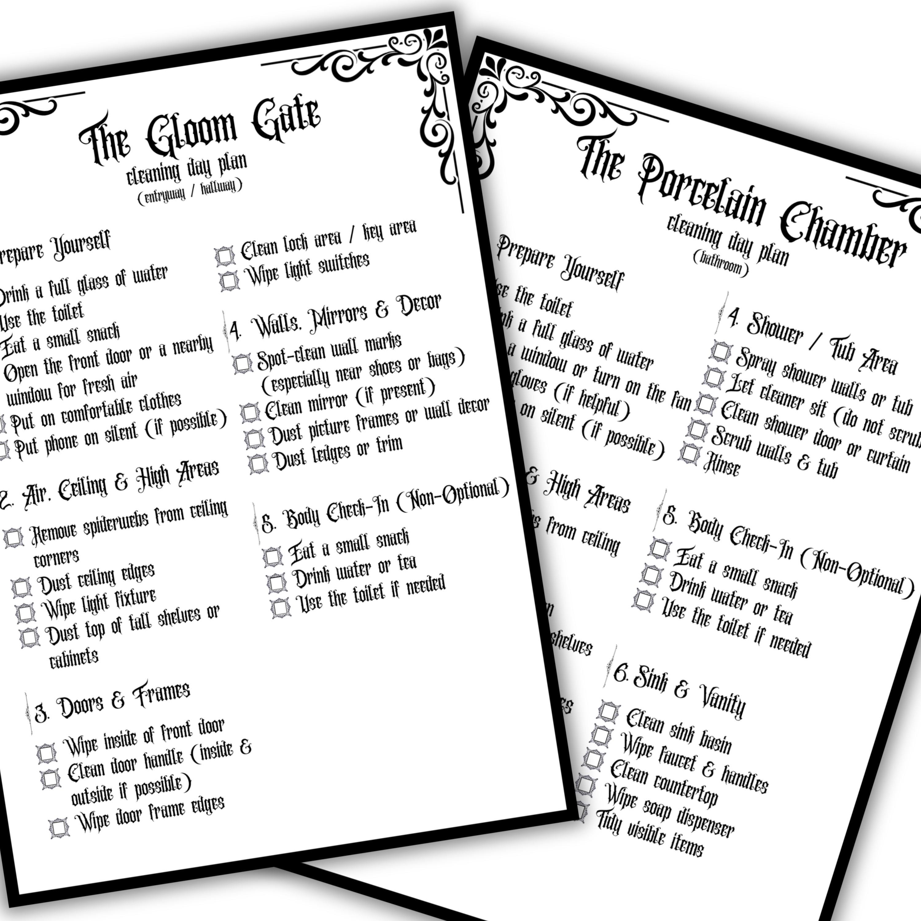Gothic Room by Room Cleaning Checklist Printable Download PDF Pages ...