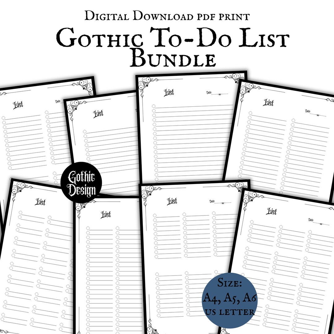 Gothic Checklist Planner Page Printable Download Minimalistic Goth Core ...