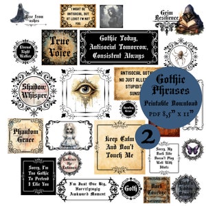 Gothic Quotes Printable Download Words Dark Academia Prints Digital Junk Journal Goth Quotes Digital pdf Gothic Scrapbook Pagan Phrases 2