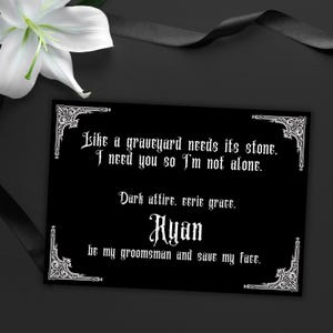 Carte de proposition de garçon d'honneur personnalisée mariage gothique noir carte de proposition de mariage sois mon meilleur homme carte personnalisée mariage sombre drôle imprimable téléchargement pdf