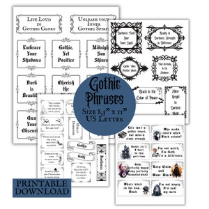 Gothic Ephemera Printable Words Dark Academia Prints Digital Junk Journal Gothic Quotes Download Gothic Scrapbook Phrases Pagan Printables