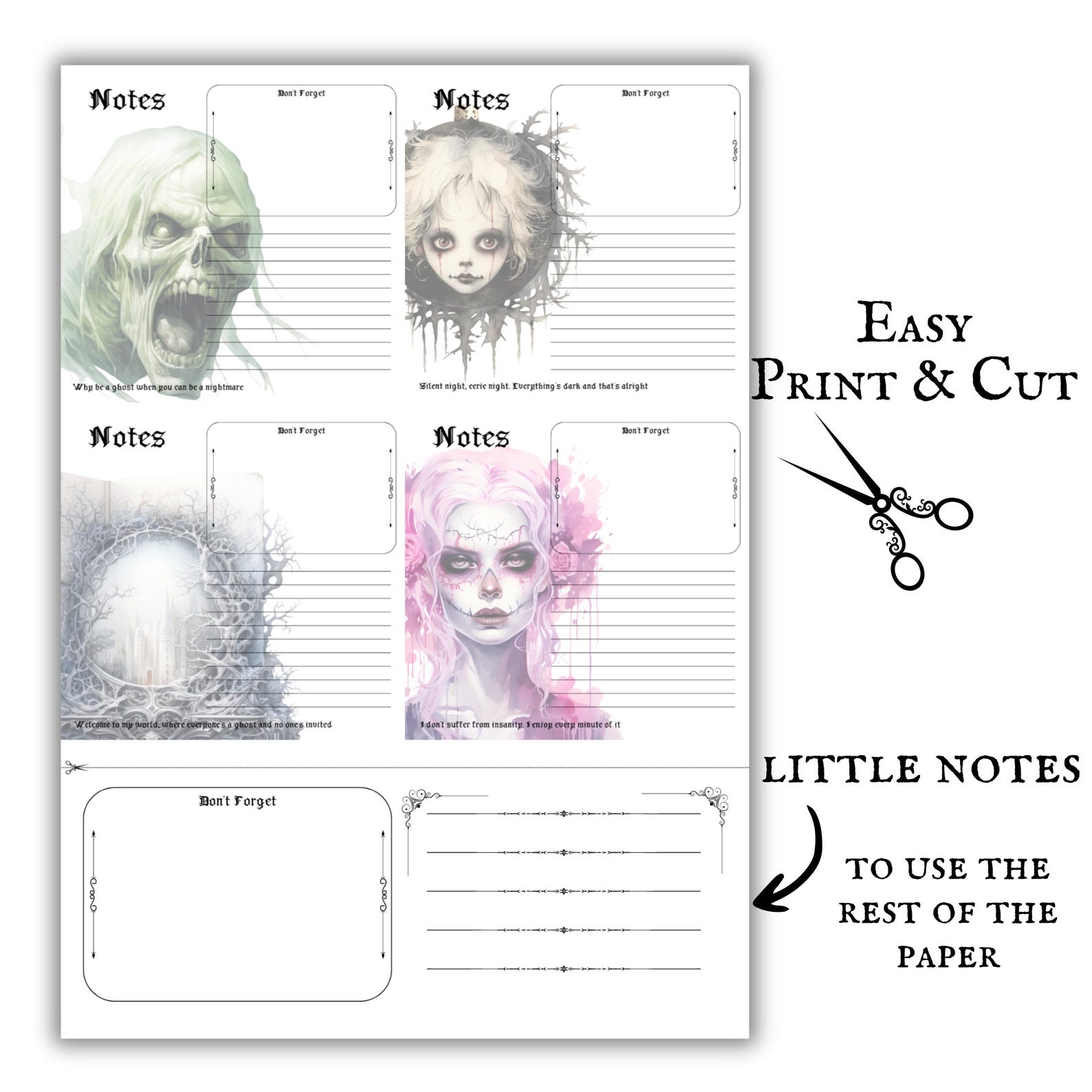 Gothic Notes Cards Printable Download to Do List Note Taking Cards ...
