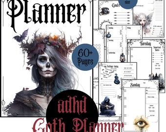 Gothic Planner Pages ADHD Planner Daily Printable Pages, Pagan Journal Download Pages, ADHD Goal Setting Gothic Design Downloadable Planner