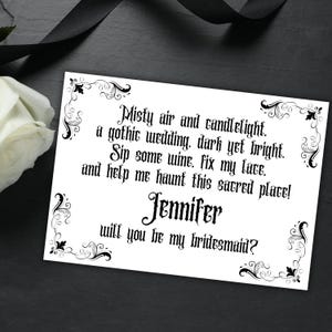 Cartão de proposta de madrinha gótica personalizada, casamento gótico preto, seja minha madrinha, cartão engraçado, casamento escuro, poema gótico pessoal para impressão, download